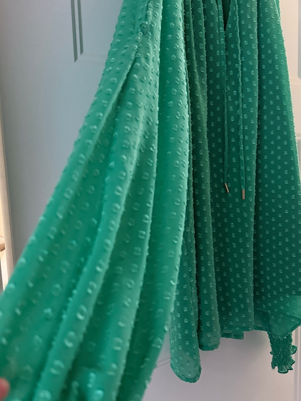Dora Landa Green Textured Dot Chiffon Blouse